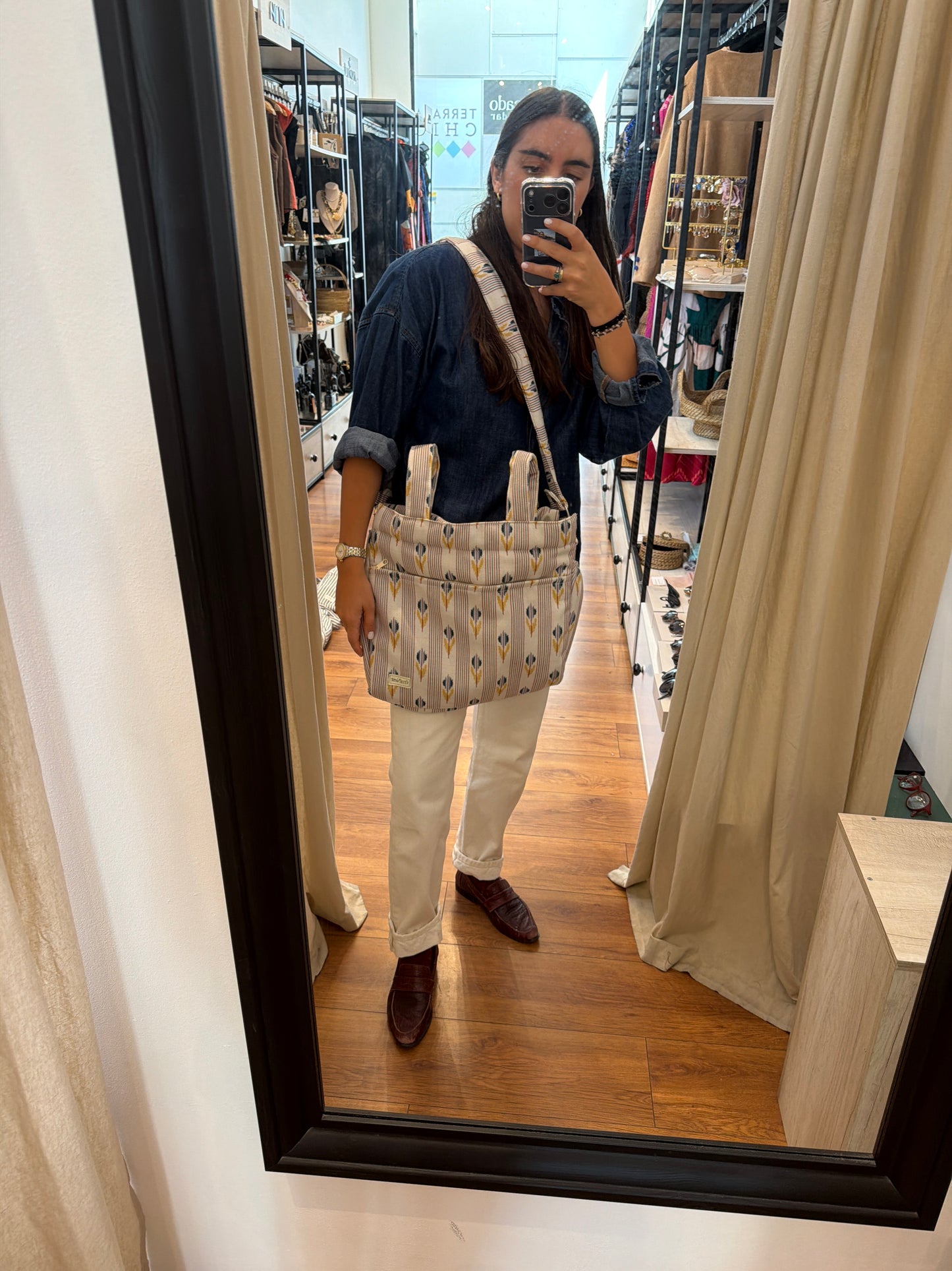 Bolso Clásico Rayas y Flores