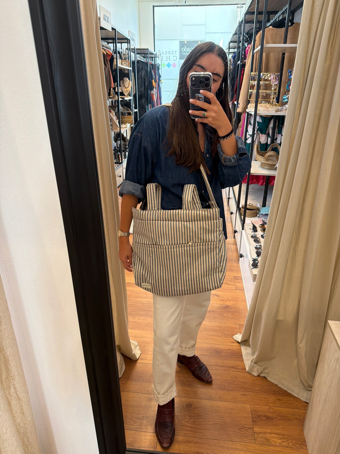 Bolso Clásico rayas azul