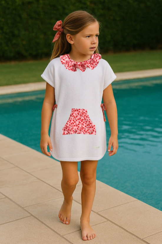 Poncho Toalla Flores Talla 4-8 años